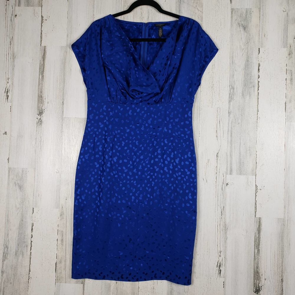 Banana Republic Blue Printed Silk Drape Neck Dress Women's Size 8